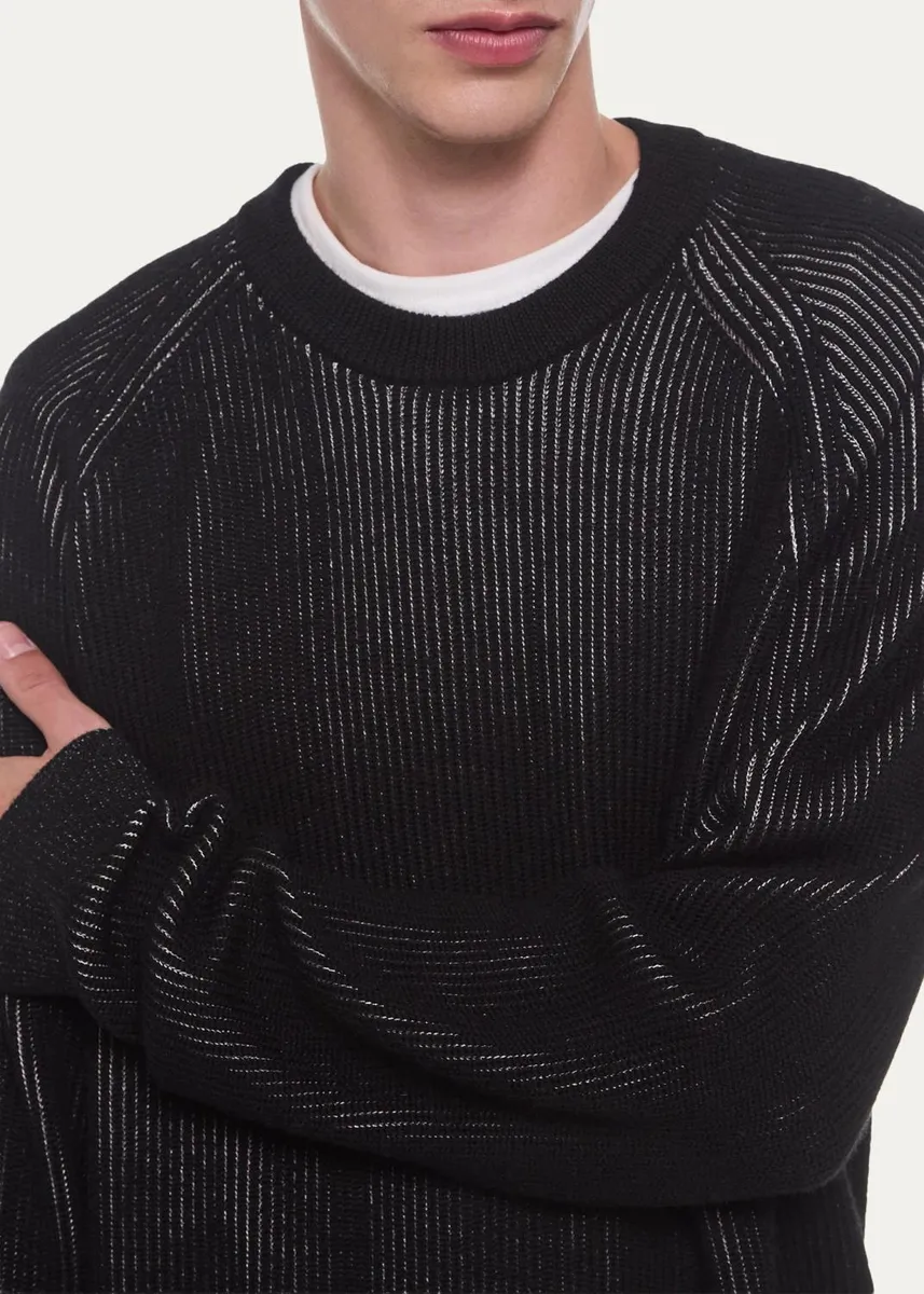 Helmut Lang Men's Wool Plaited Rib Raglan Long-Sleeve T-Shirt | Thumbnail 3