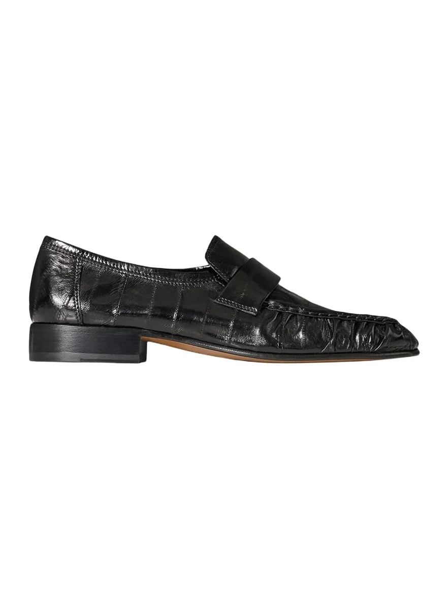 Crinkled-Leather Penny Loafers
