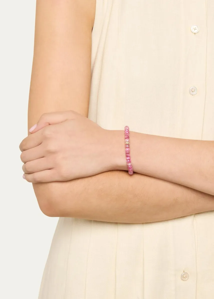 Sydney Evan 14K Diamond 8mm XL Pave Eternity Rondelle on Pink Moonstone Bracelet | Thumbnail 2 Sydney Evan 14K Diamond 8mm XL Pave Eternity Rondelle on Pink Moonstone Bracelet | Thumbnail 2