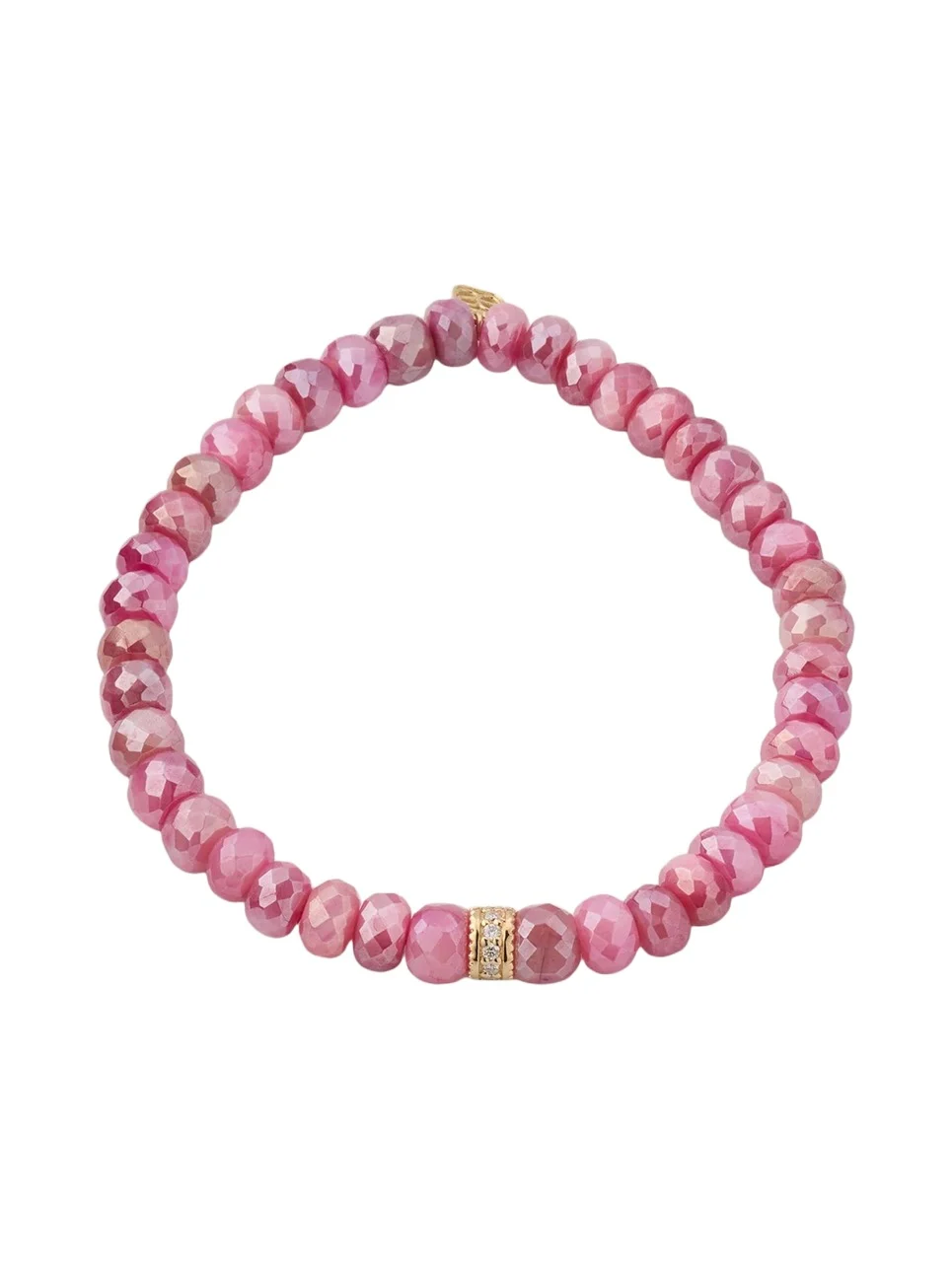14K Diamond 8mm XL Pave Eternity Rondelle on Pink Moonstone Bracelet