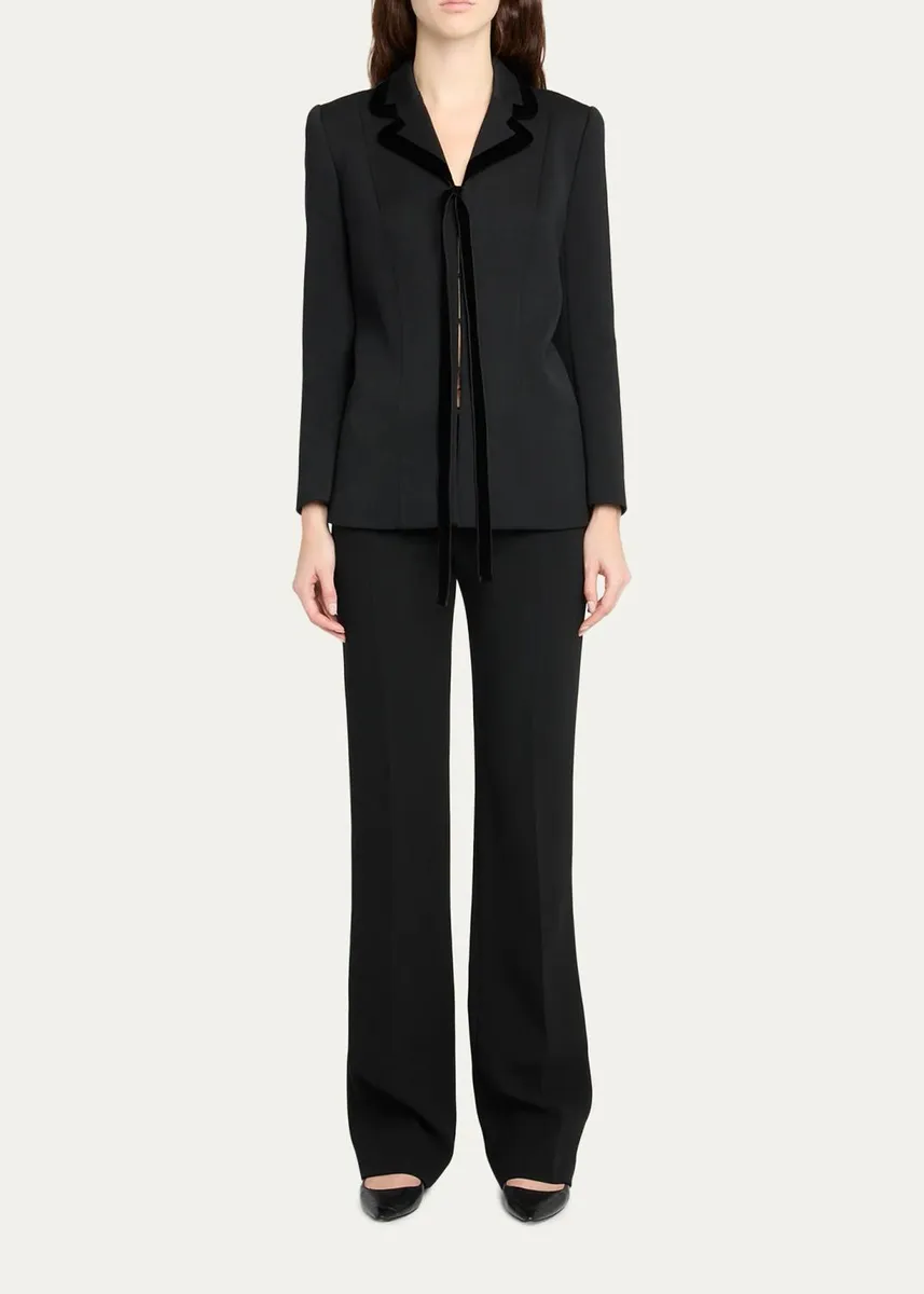The Row Celinde Velvet-Trim Stretch Wool Single-Breasted Jacket | Thumbnail 2