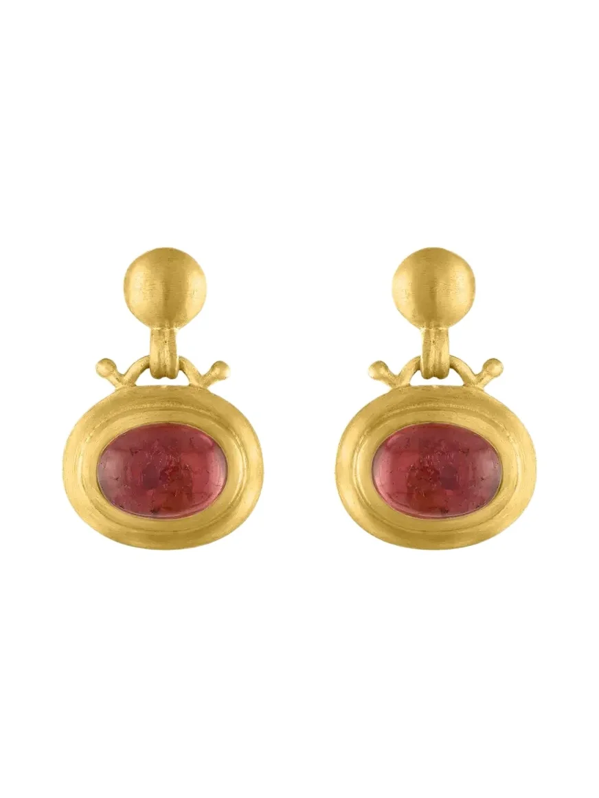 Prounis Jewelry Large Pink Tourmaline Bell Earrings