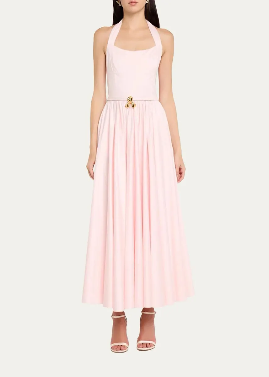 Oscar de la Renta Iris Belted Stretch Cotton Fit-And-Flare Halter Dress | Thumbnail 2 Oscar de la Renta Iris Belted Stretch Cotton Fit-And-Flare Halter Dress | Thumbnail 2