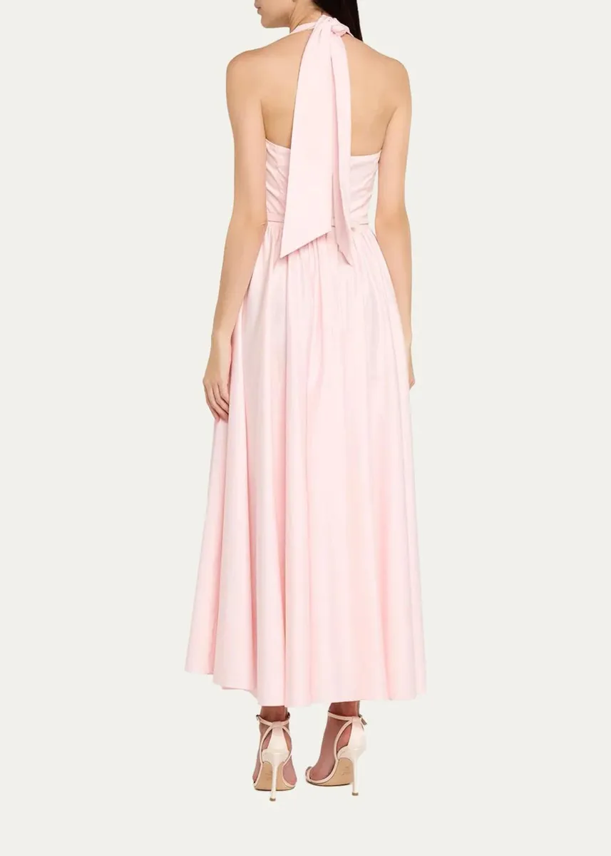 Oscar de la Renta Iris Belted Stretch Cotton Fit-And-Flare Halter Dress | Thumbnail 3 Oscar de la Renta Iris Belted Stretch Cotton Fit-And-Flare Halter Dress | Thumbnail 3
