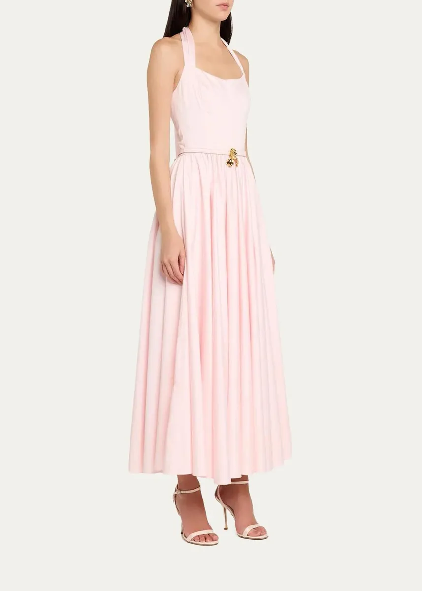 Oscar de la Renta Iris Belted Stretch Cotton Fit-And-Flare Halter Dress | Thumbnail 4 Oscar de la Renta Iris Belted Stretch Cotton Fit-And-Flare Halter Dress | Thumbnail 4