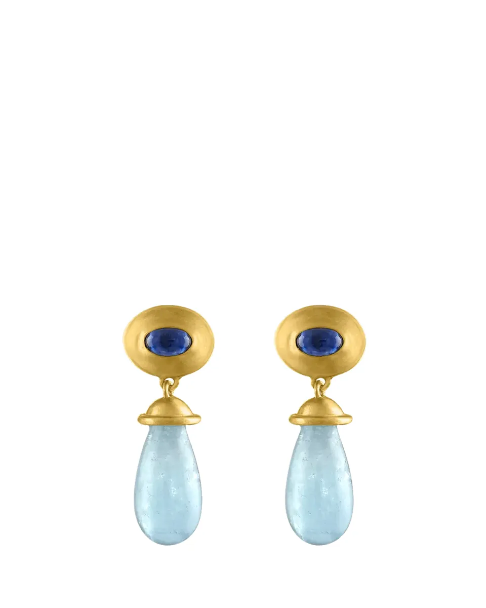 Prounis Jewelry 22K Yellow Gold Sapphire and Aquamarine Alabastra Dangle Earrings | Thumbnail 2 Prounis Jewelry 22K Yellow Gold Sapphire and Aquamarine Alabastra Dangle Earrings | Thumbnail 2