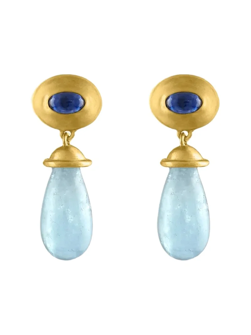 22K Yellow Gold Sapphire and Aquamarine Alabastra Dangle Earrings