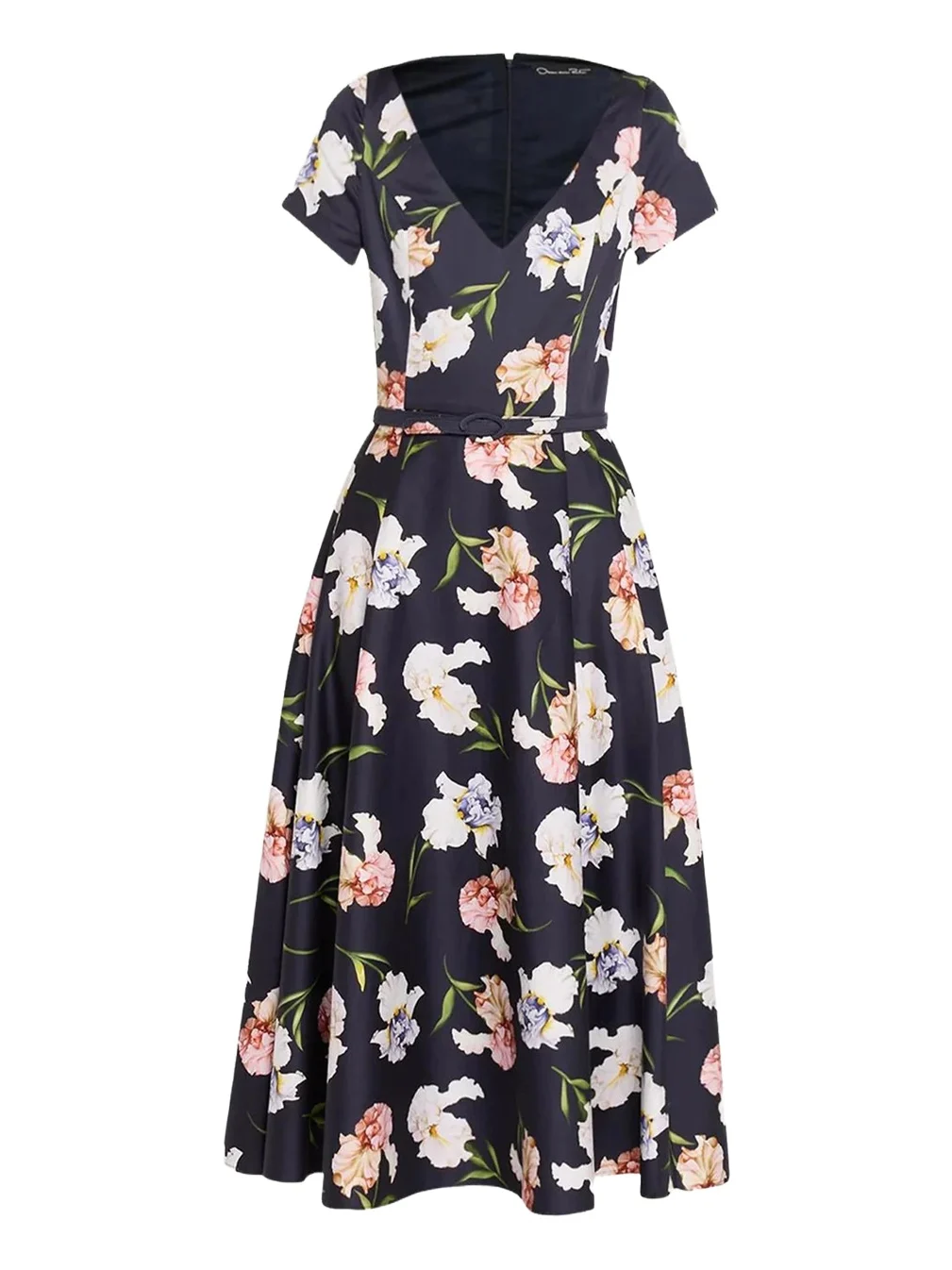 Short-Sleeve Painted Iris Cotton Belted Midi Dress Short-Sleeve Painted Iris Cotton Belted Midi Dress