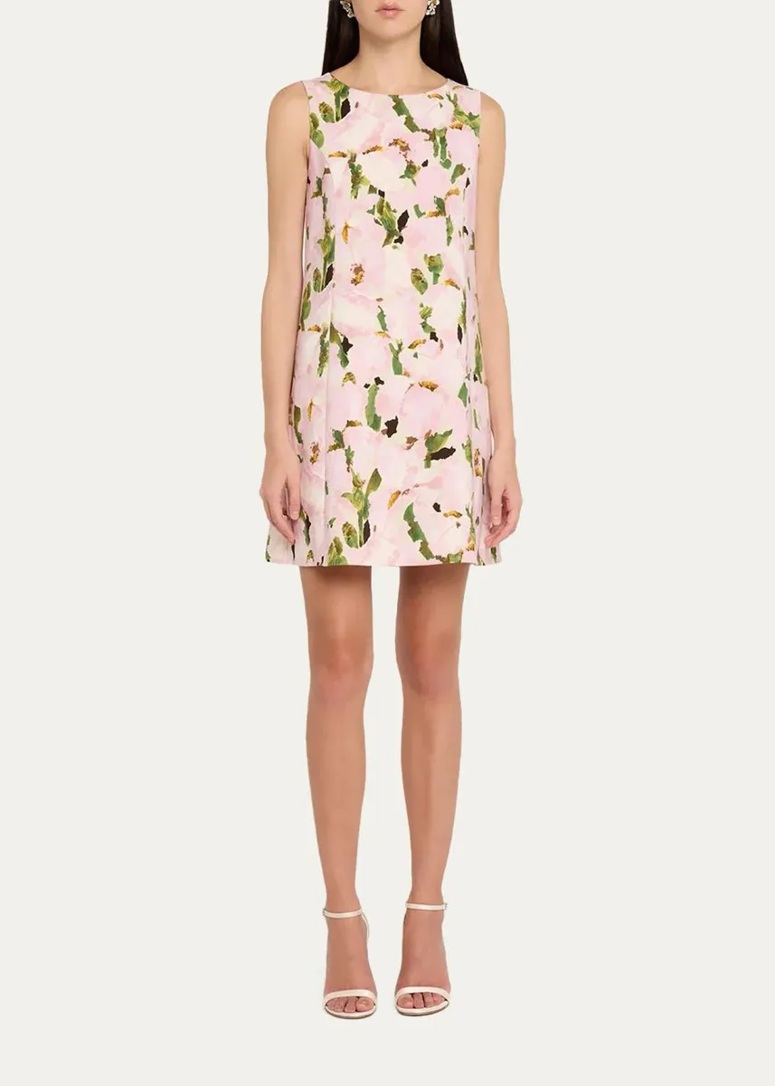Oscar de la Renta Sleeveless Watercolor Iris Print Wool-Blend Mini Dress | Thumbnail 2 Oscar de la Renta Sleeveless Watercolor Iris Print Wool-Blend Mini Dress | Thumbnail 2