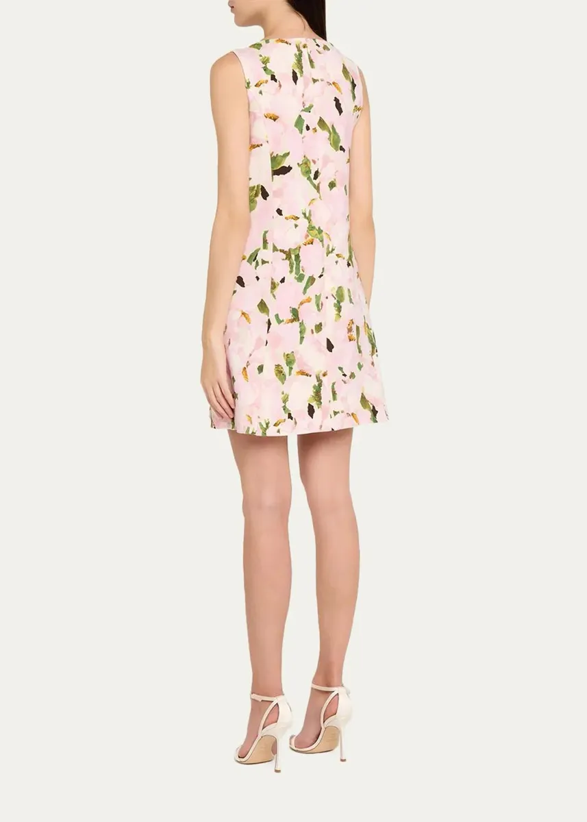 Oscar de la Renta Sleeveless Watercolor Iris Print Wool-Blend Mini Dress | Thumbnail 3 Oscar de la Renta Sleeveless Watercolor Iris Print Wool-Blend Mini Dress | Thumbnail 3