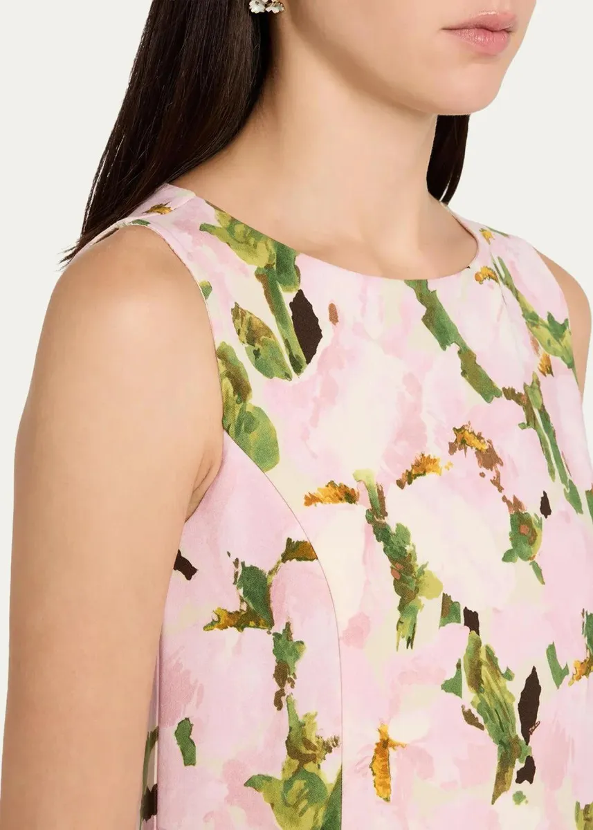 Oscar de la Renta Sleeveless Watercolor Iris Print Wool-Blend Mini Dress | Thumbnail 5 Oscar de la Renta Sleeveless Watercolor Iris Print Wool-Blend Mini Dress | Thumbnail 5