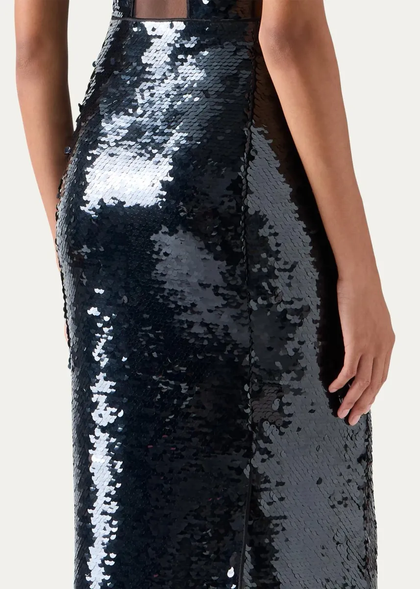 Akris Sleeveless Sequined Tulle Illusion Cutout Column Gown | Thumbnail 5