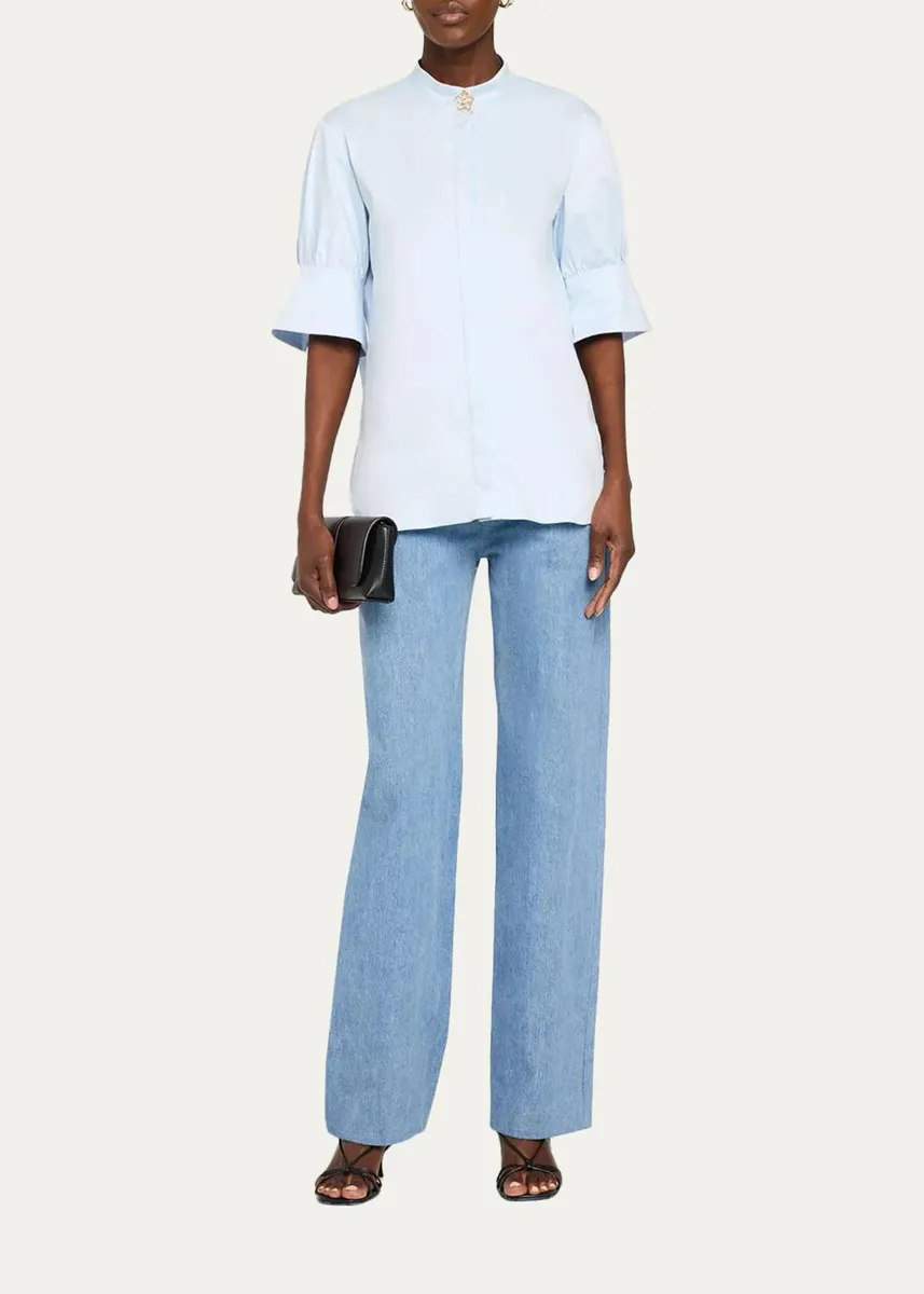 Oscar de la Renta Short-Sleeve Cotton Poplin Button-Down Shirt | Thumbnail 2 Oscar de la Renta Short-Sleeve Cotton Poplin Button-Down Shirt | Thumbnail 2