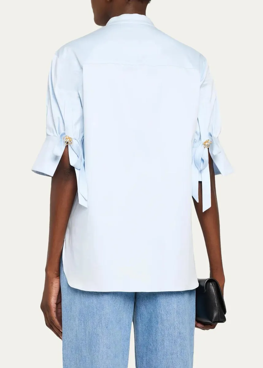 Oscar de la Renta Short-Sleeve Cotton Poplin Button-Down Shirt | Thumbnail 3 Oscar de la Renta Short-Sleeve Cotton Poplin Button-Down Shirt | Thumbnail 3
