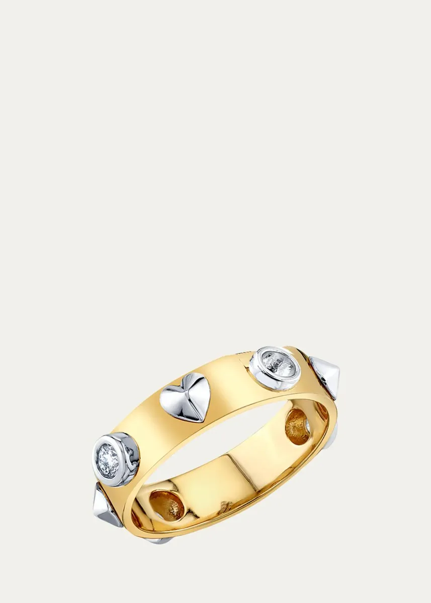 Sydney Evan 14K White and Yellow Gold Punk Studded Ring with Diamonds | Thumbnail 2