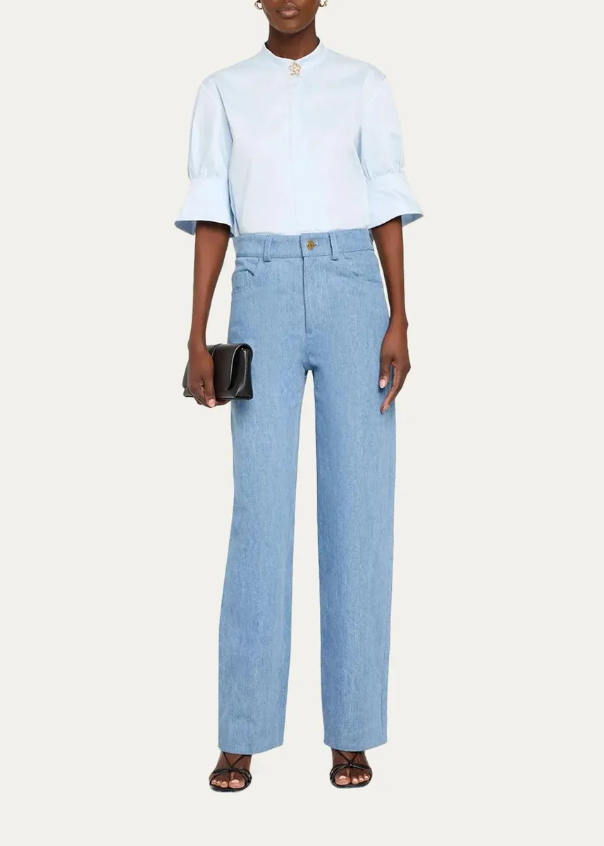 Oscar de la Renta Mid-Rise Denim Straight-Leg Pants | Thumbnail 2 Oscar de la Renta Mid-Rise Denim Straight-Leg Pants | Thumbnail 2
