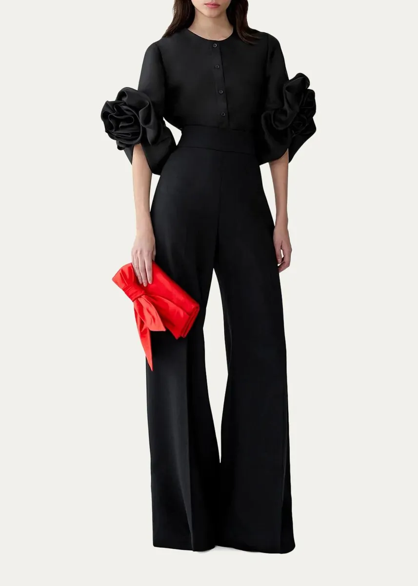 Carolina Herrera Silk Gazar Rosette-Sleeve Blouse | Thumbnail 2 Carolina Herrera Silk Gazar Rosette-Sleeve Blouse | Thumbnail 2