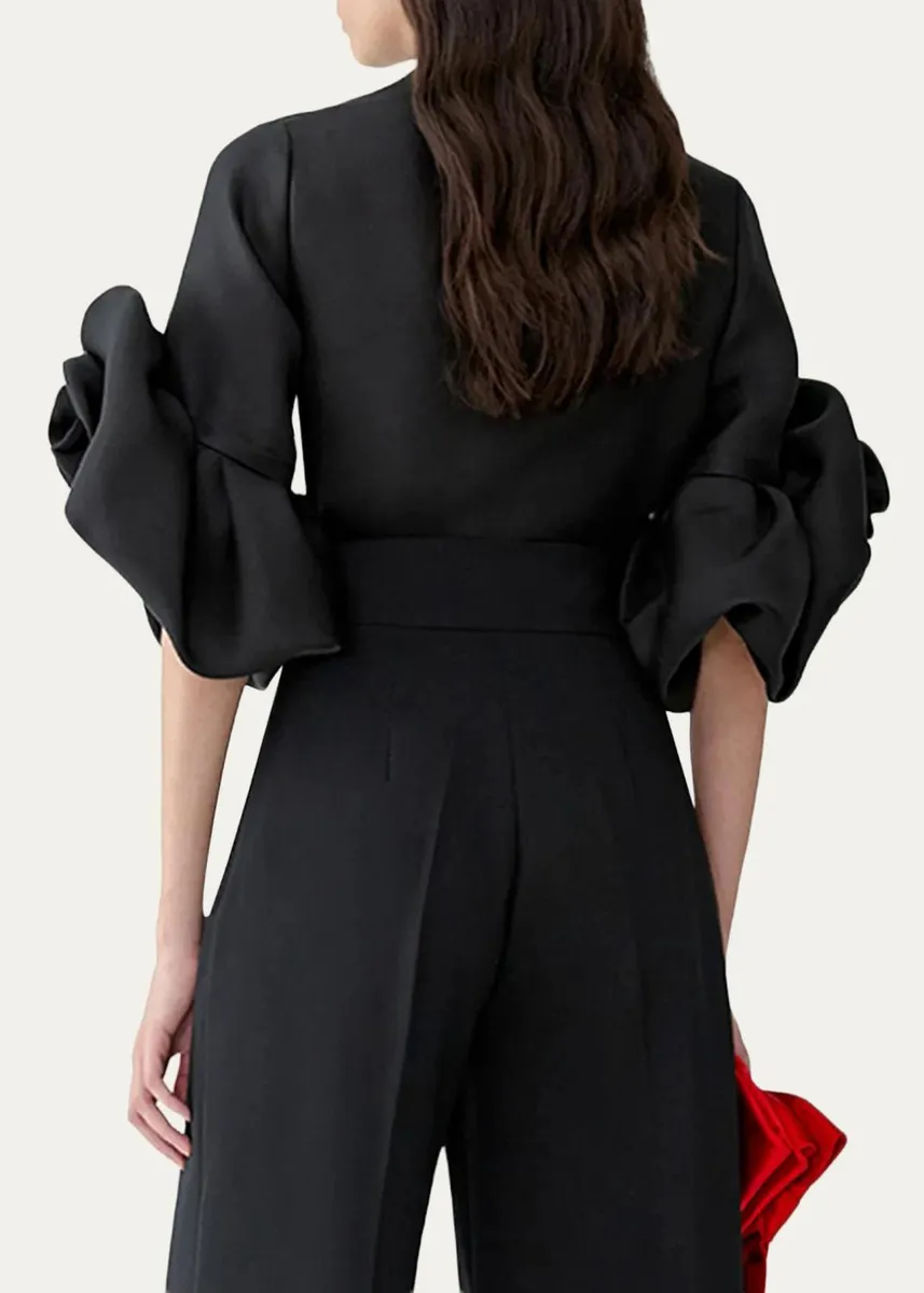 Carolina Herrera Silk Gazar Rosette-Sleeve Blouse | Thumbnail 3 Carolina Herrera Silk Gazar Rosette-Sleeve Blouse | Thumbnail 3