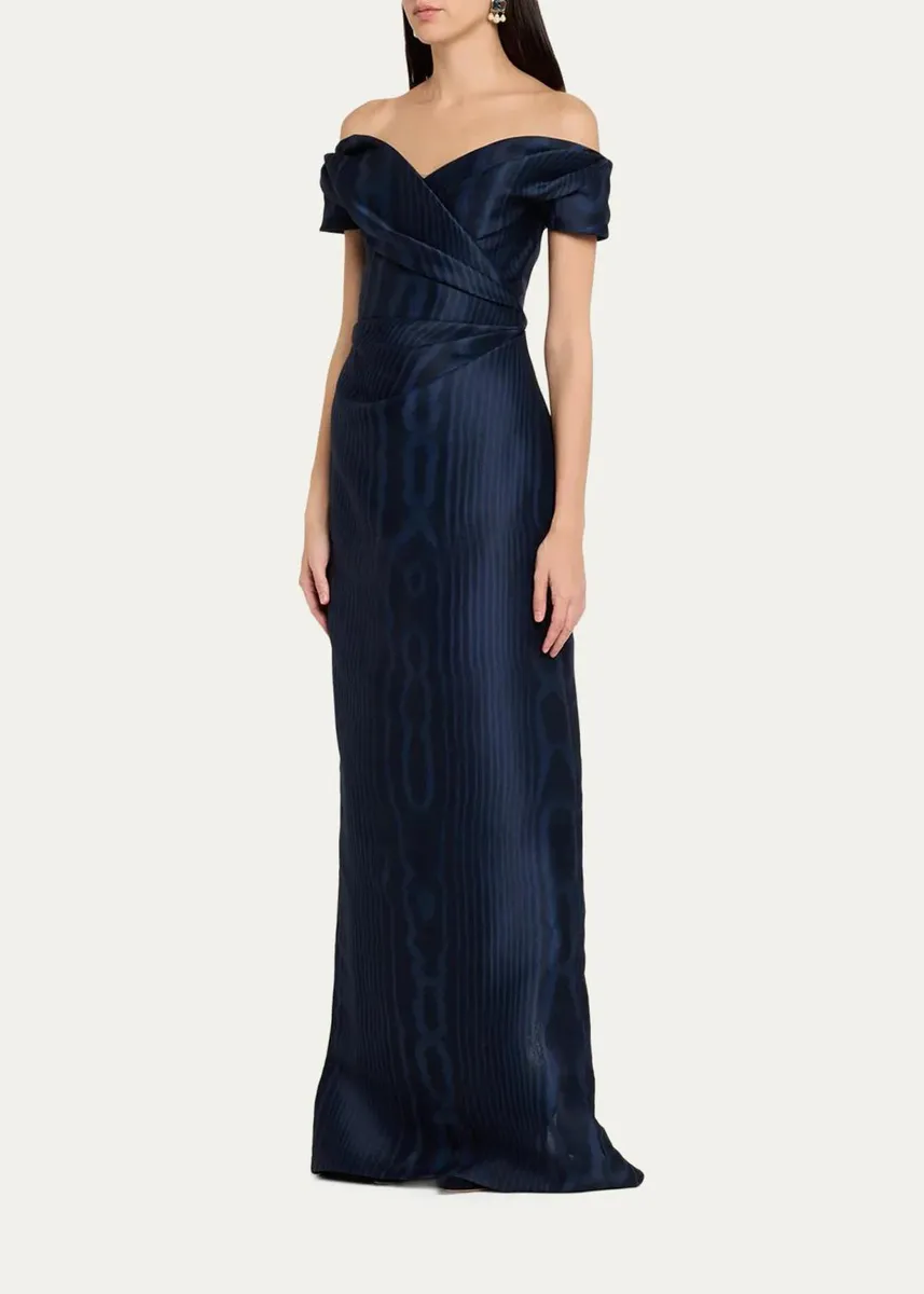 Oscar de la Renta Off-The-Shoulder Moire Silk Gazar Gown | Thumbnail 4 Oscar de la Renta Off-The-Shoulder Moire Silk Gazar Gown | Thumbnail 4