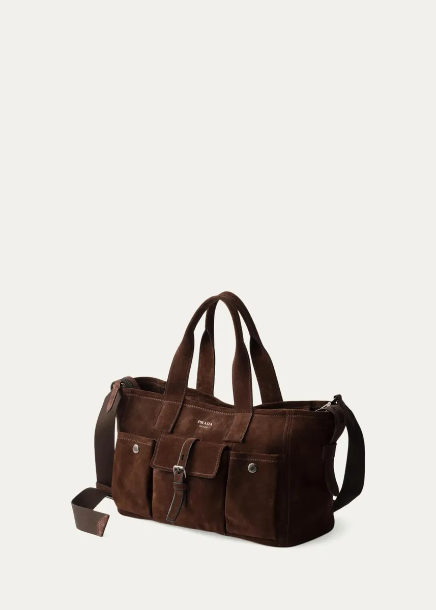 Prada Route Large Suede Tote Bag | Thumbnail 2 Prada Route Large Suede Tote Bag | Thumbnail 2