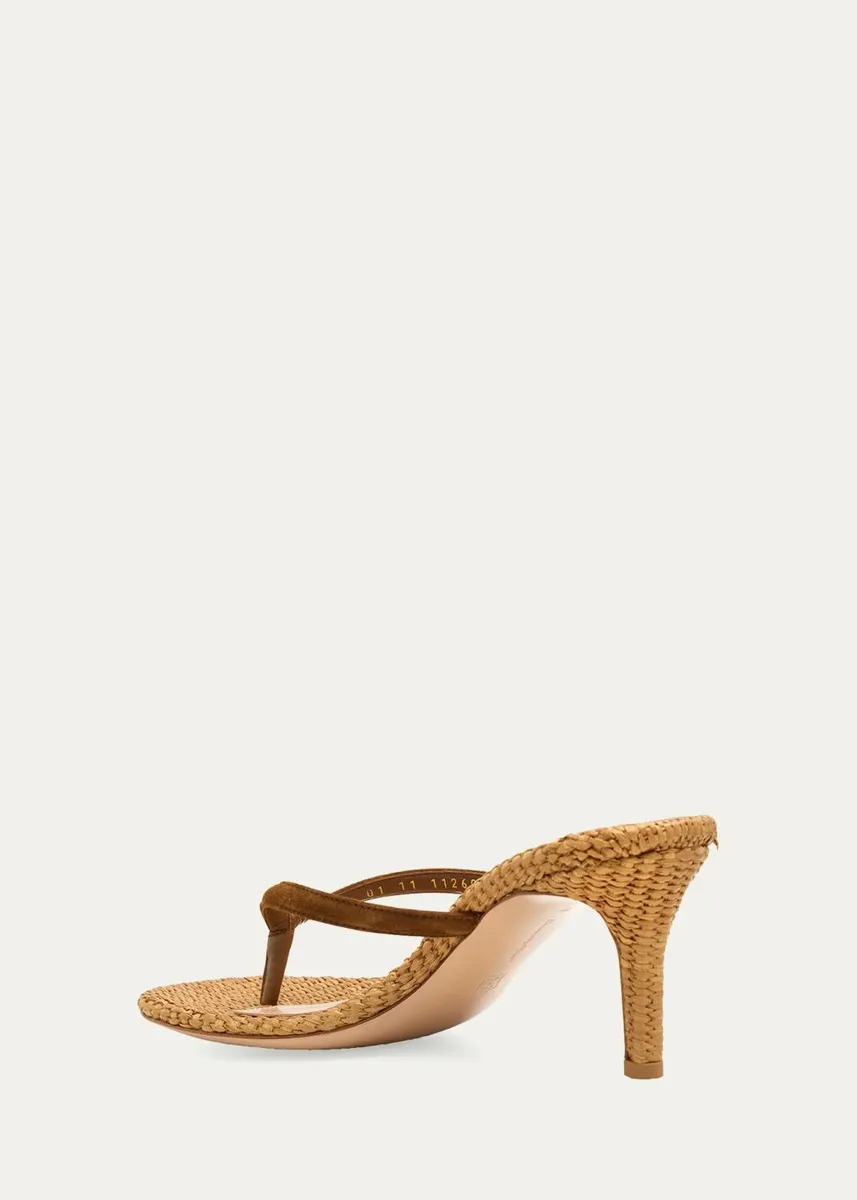 Gianvito Rossi Calypso 70 Suede & Raffia Thong Sandals | Thumbnail 4 Gianvito Rossi Calypso 70 Suede & Raffia Thong Sandals | Thumbnail 4