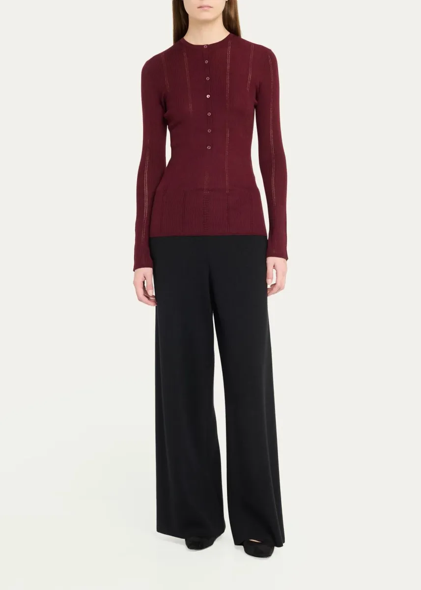 Gabriela Hearst Olea Pointelle Striped Wool Rib Henley Top | Thumbnail 2 Gabriela Hearst Olea Pointelle Striped Wool Rib Henley Top | Thumbnail 2