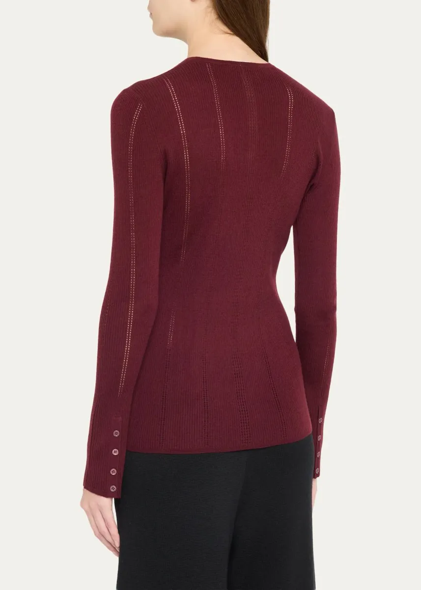Gabriela Hearst Olea Pointelle Striped Wool Rib Henley Top | Thumbnail 3 Gabriela Hearst Olea Pointelle Striped Wool Rib Henley Top | Thumbnail 3