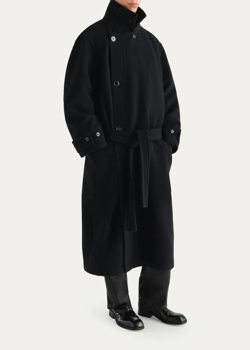 Lemaire Men's Double-Face Wool Wrap Coat | Thumbnail 2
