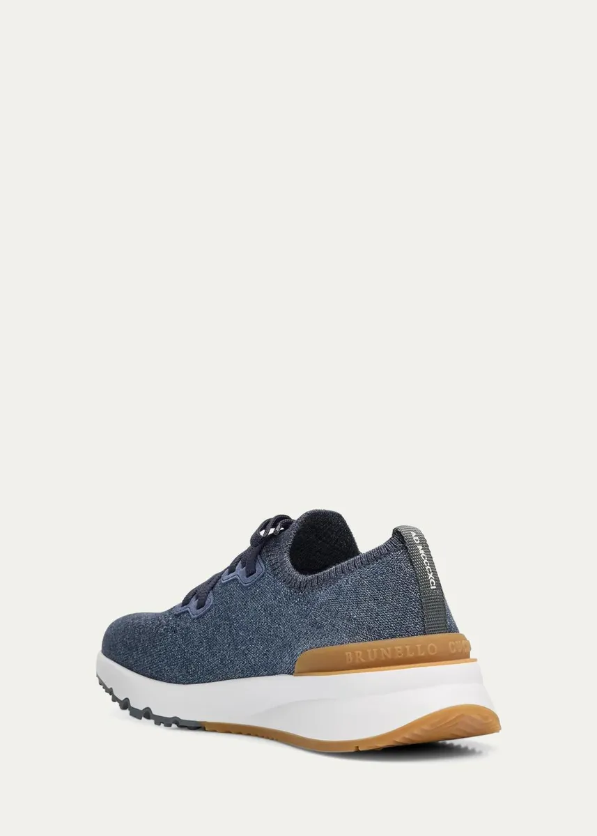 Brunello Cucinelli Men's Melange Knit Runner Sneakers | Thumbnail 3 Brunello Cucinelli Men's Melange Knit Runner Sneakers | Thumbnail 3
