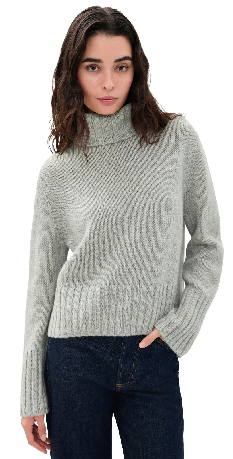 Cropped Cashmere Jet Turtleneck Sweater