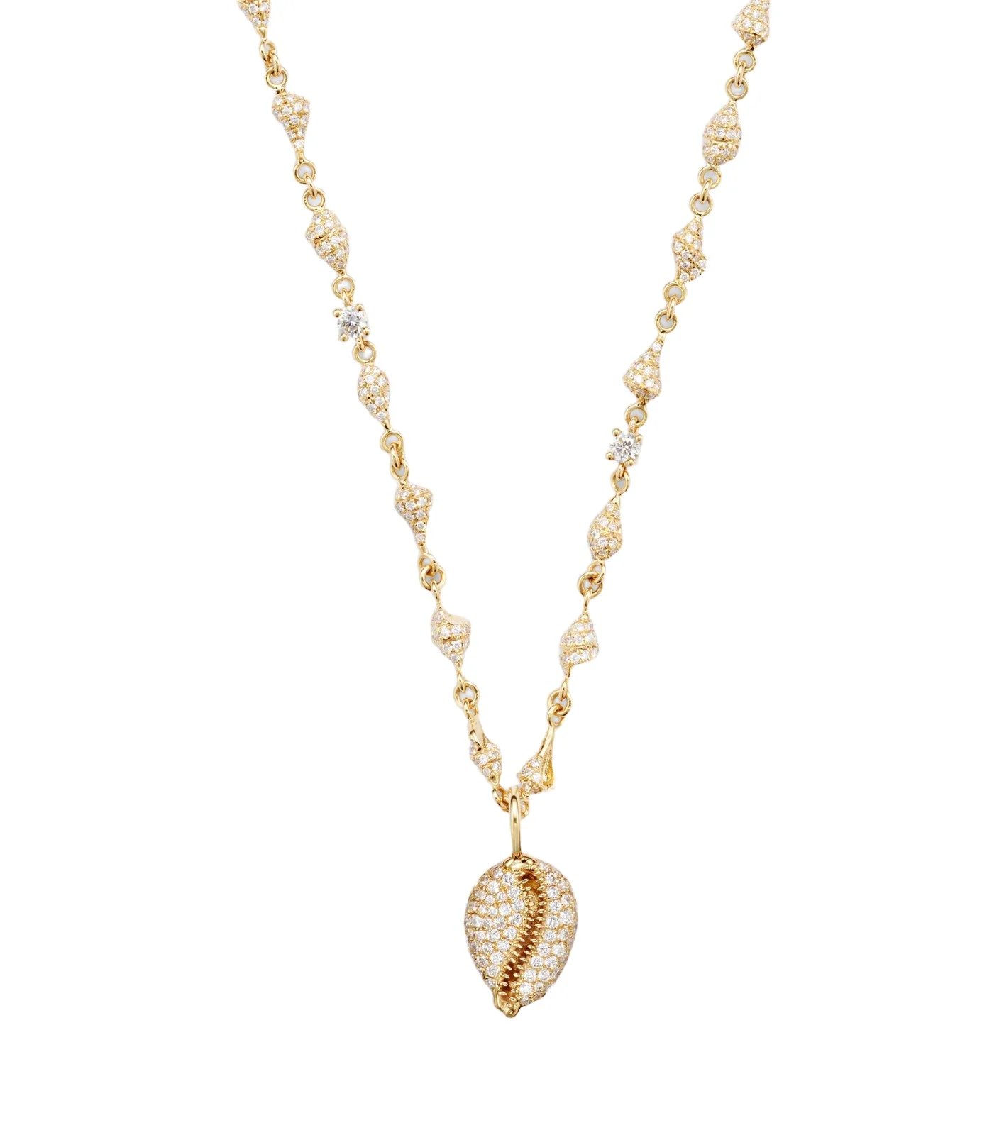 Shell By The Yard and Puka Shell 18kt gold pendant necklace with diamonds Shell By The Yard and Puka Shell 18kt gold pendant necklace with diamonds