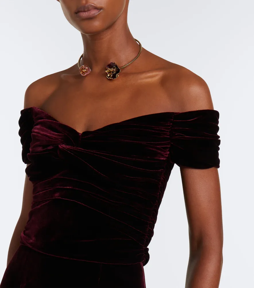 Costarellos Off-shoulder velour bustier gown | Thumbnail 2