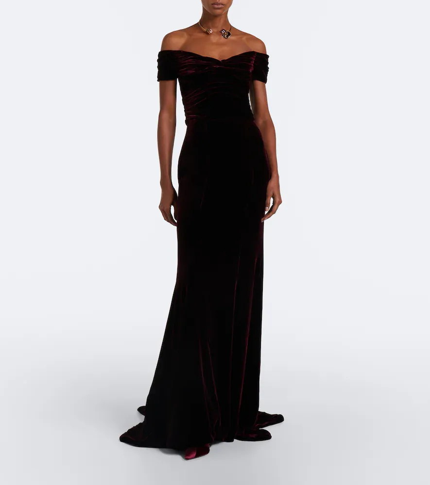 Costarellos Off-shoulder velour bustier gown | Thumbnail 3
