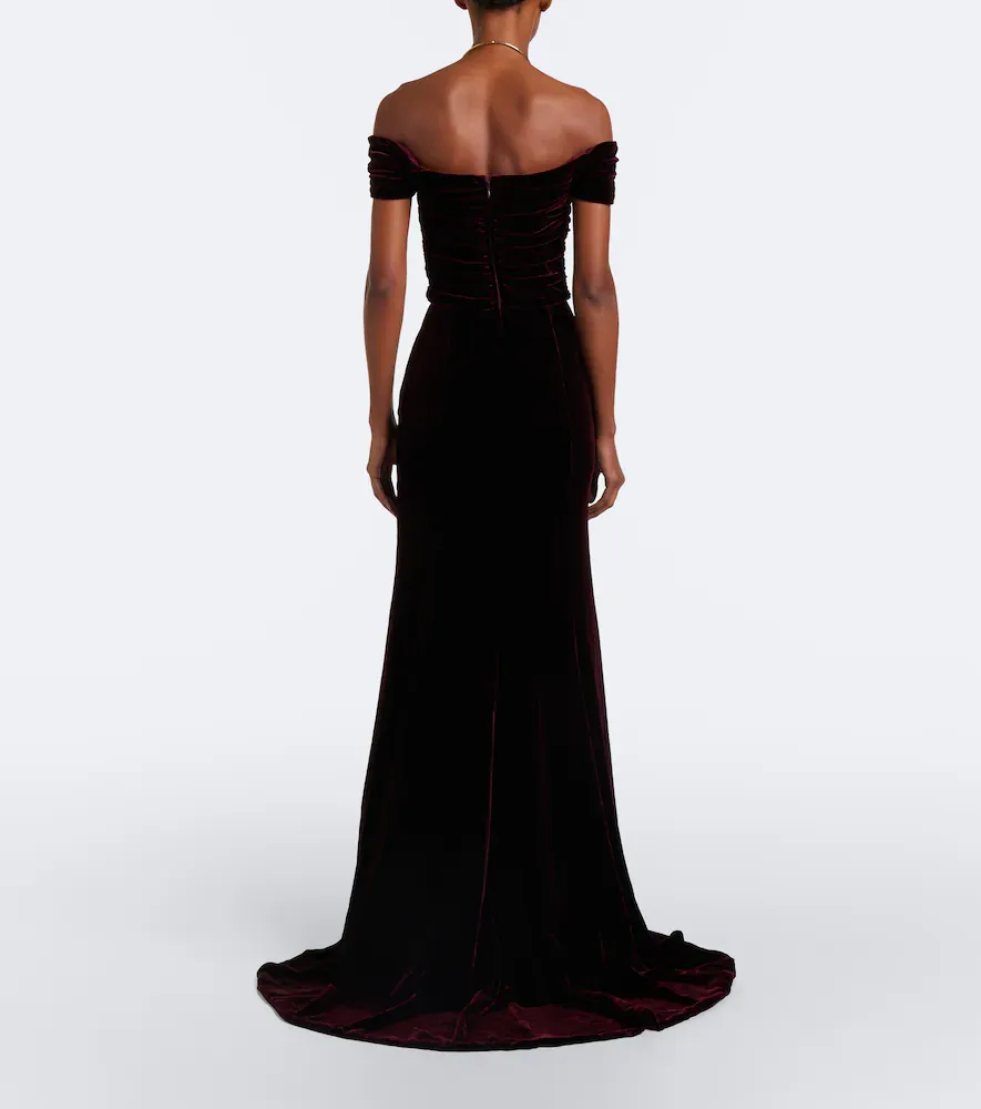 Costarellos Off-shoulder velour bustier gown | Thumbnail 6