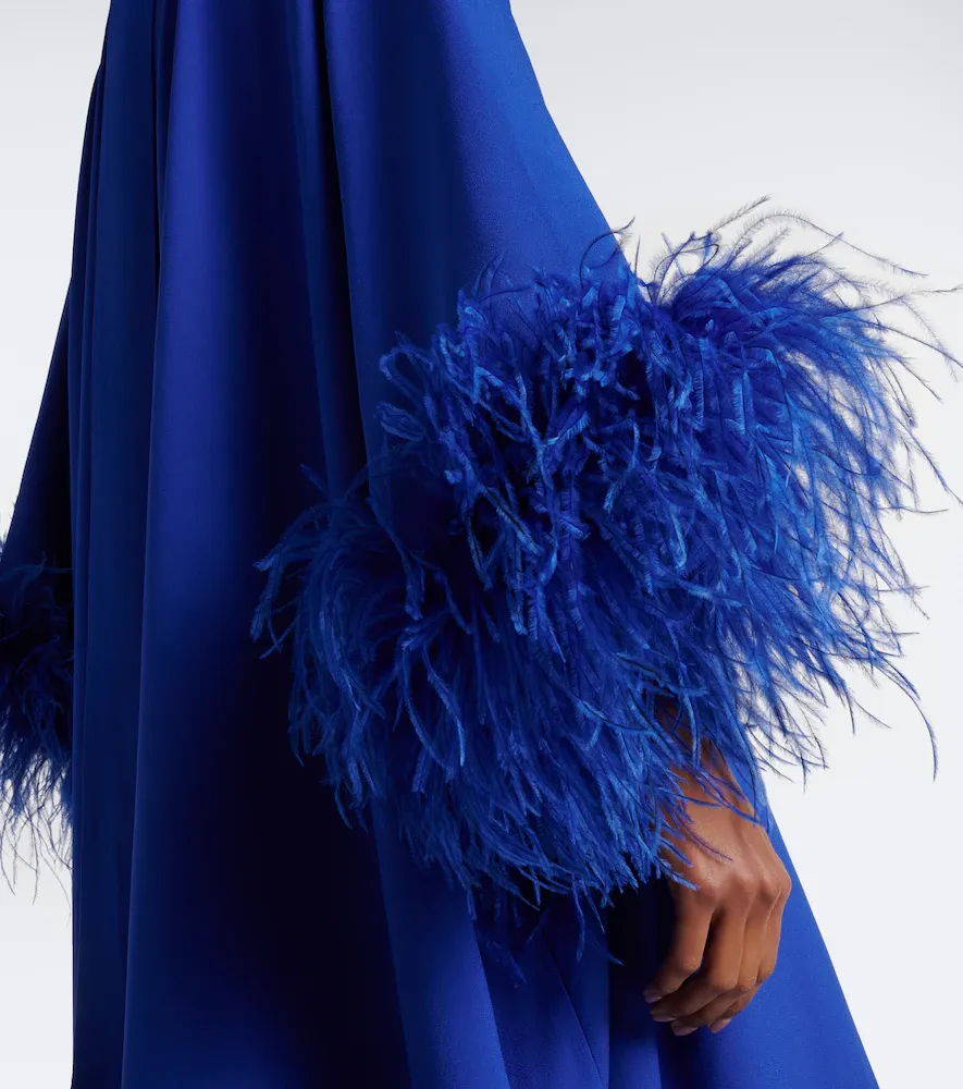 Taller Marmo 10am feather-trimmed crêpe cady kaftan | Thumbnail 4