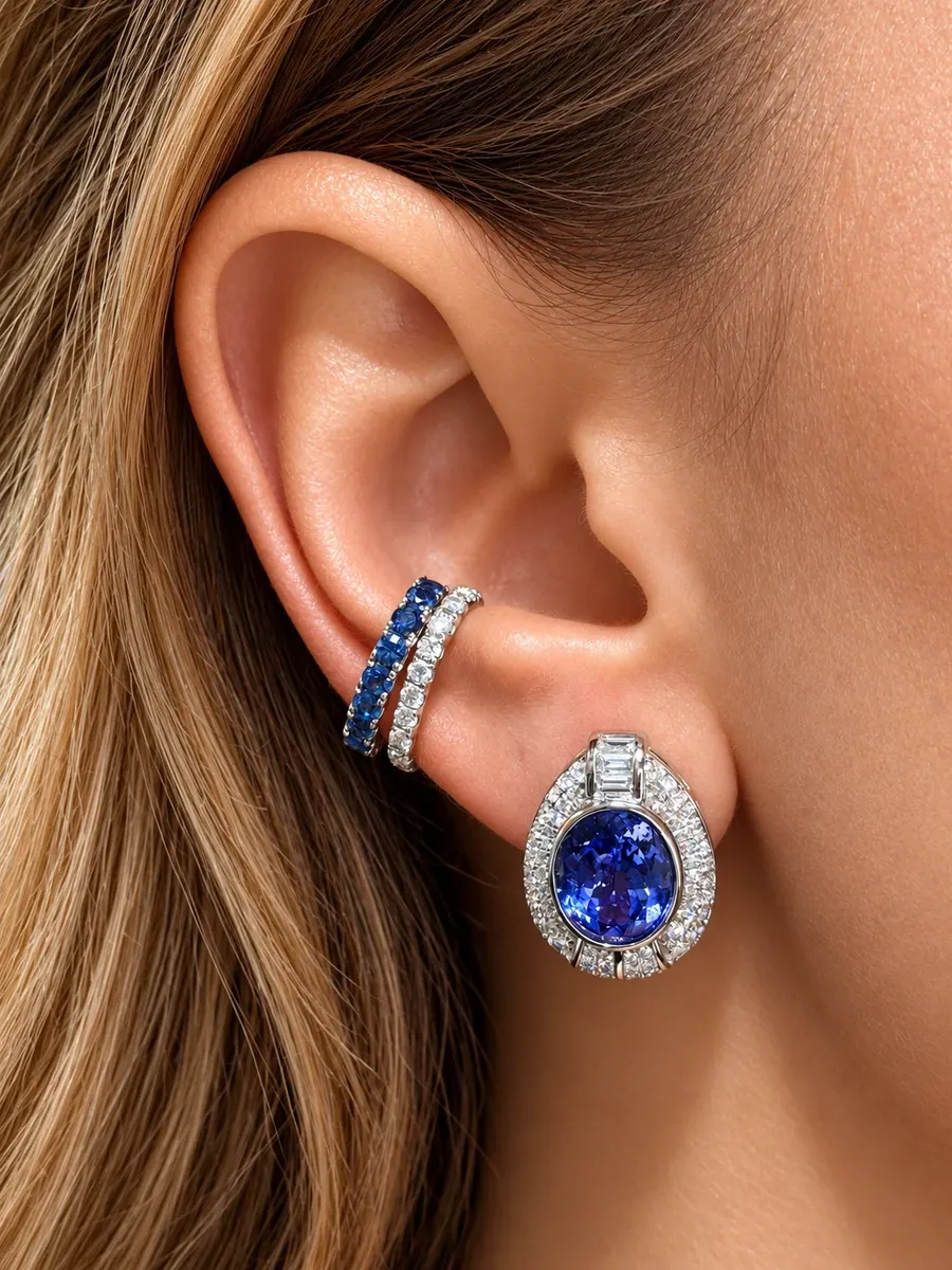 Wish Fine Jewelry 8.46ct Diamond Tanzanite 18K Gold Halo Earrings | Thumbnail 2 Wish Fine Jewelry 8.46ct Diamond Tanzanite 18K Gold Halo Earrings | Thumbnail 2