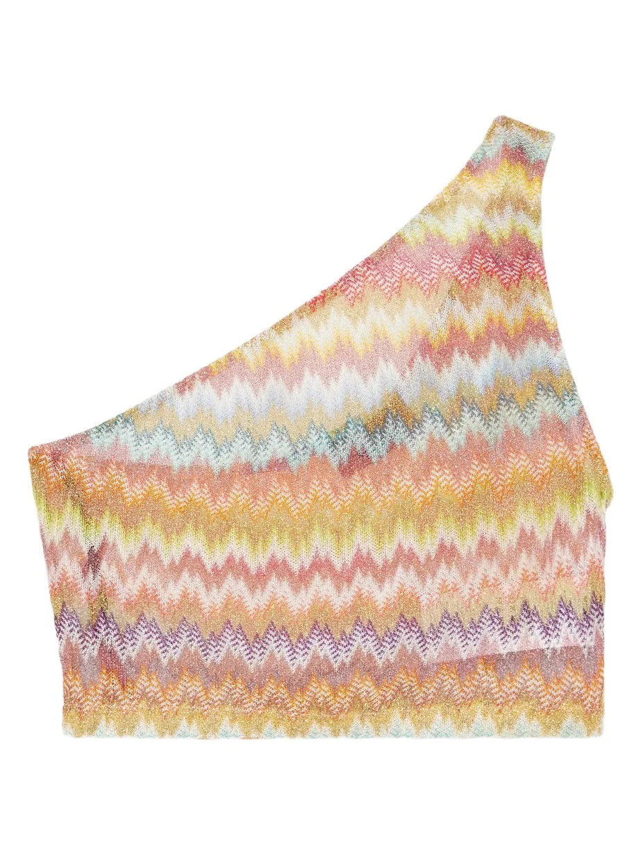 Missoni Cropped One-shoulder Striped Crochet-knit Top