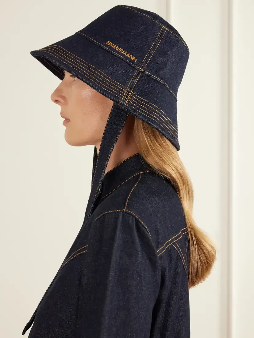 Zimmermann Logo-embroidered Tie-detailed Denim Bucket Hat | Thumbnail 2 Zimmermann Logo-embroidered Tie-detailed Denim Bucket Hat | Thumbnail 2