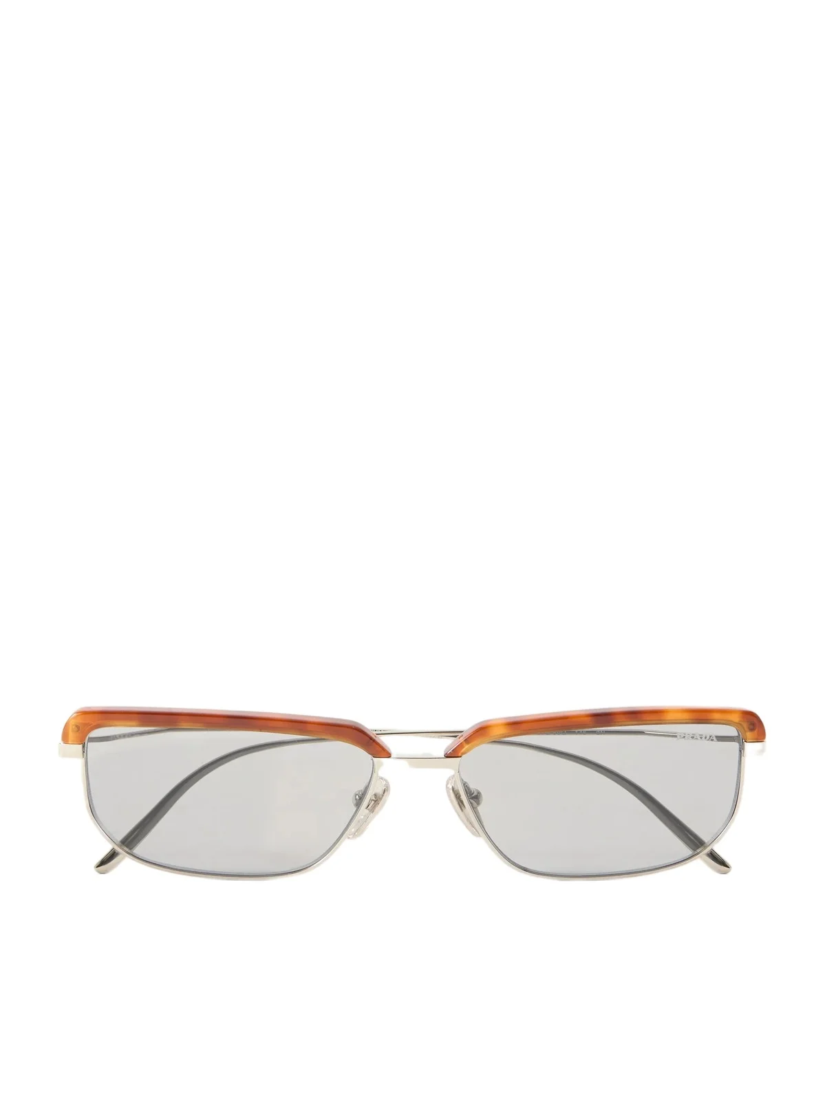 PRADA EYEWEAR Square-frame Silver-tone Titanium And Tortoiseshell Acetate Sunglasses