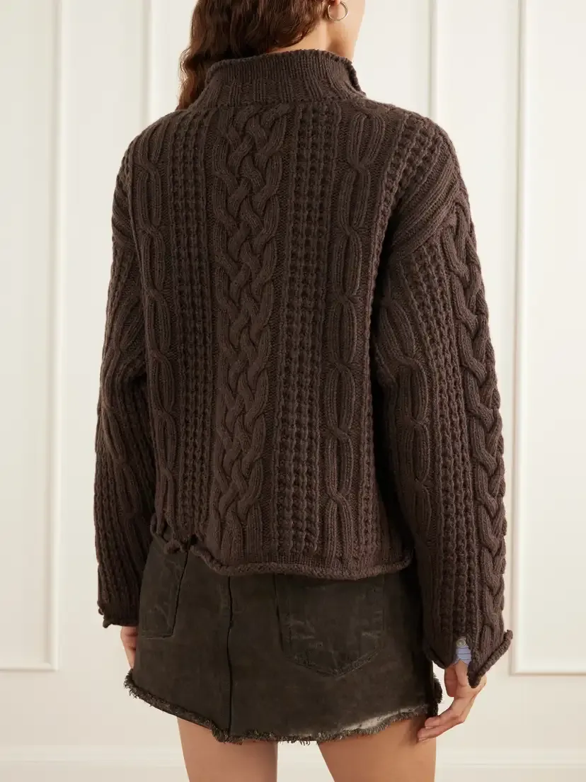 mfpen Shatter Cropped Distressed Cable-knit Wool And Cashmere-blend Sweater - Brown | Thumbnail 3 mfpen Shatter Cropped Distressed Cable-knit Wool And Cashmere-blend Sweater - Brown | Thumbnail 3
