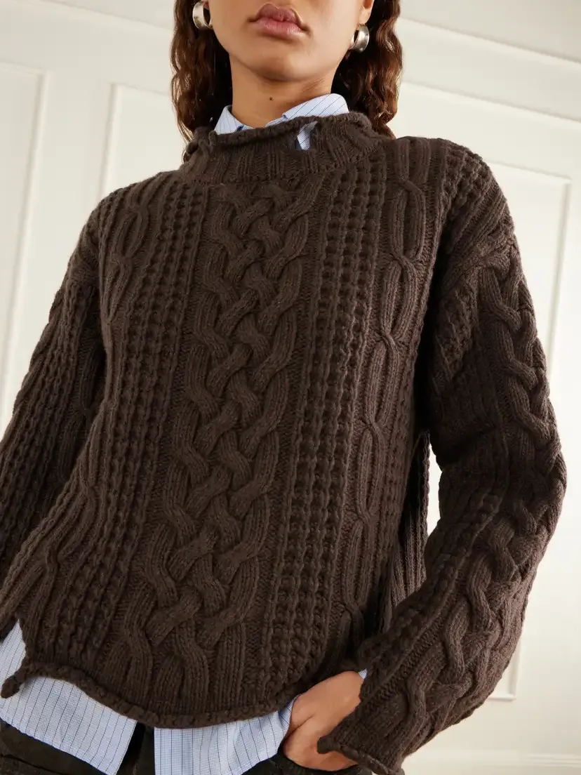 mfpen Shatter Cropped Distressed Cable-knit Wool And Cashmere-blend Sweater - Brown | Thumbnail 4 mfpen Shatter Cropped Distressed Cable-knit Wool And Cashmere-blend Sweater - Brown | Thumbnail 4