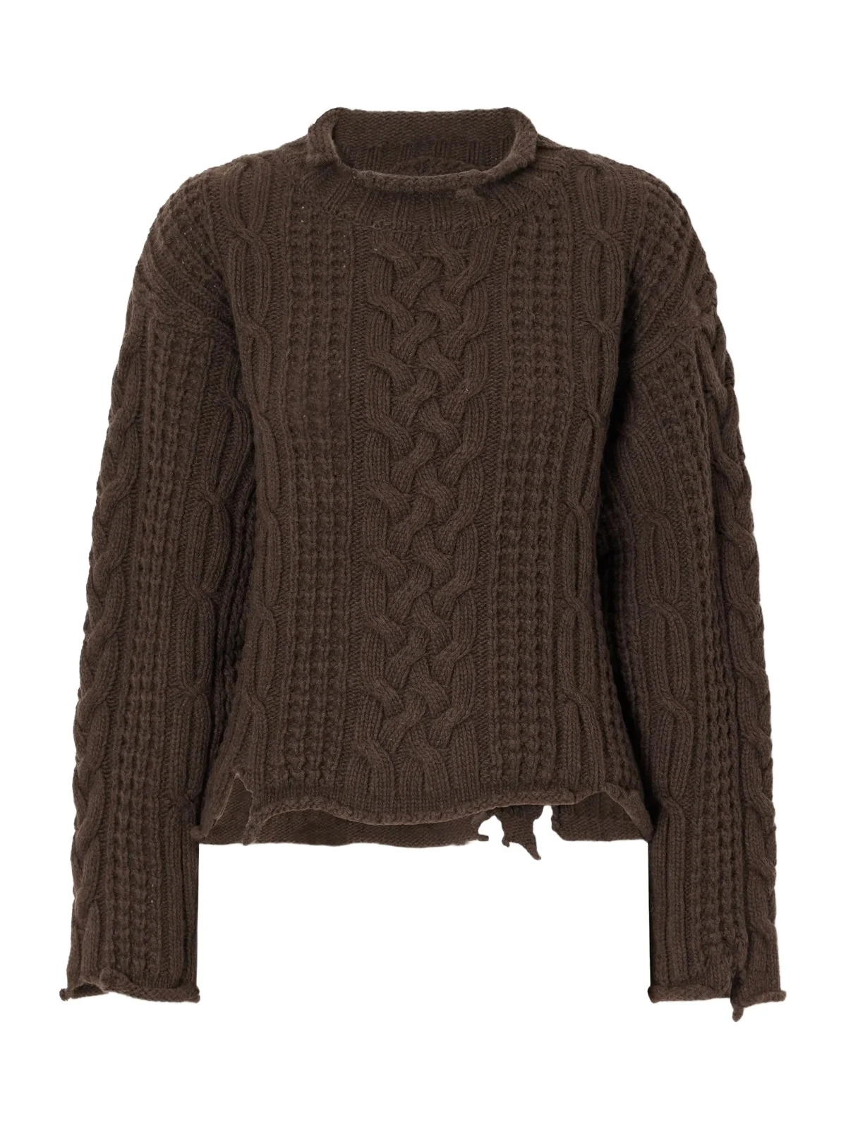 mfpen Shatter Cropped Distressed Cable-knit Wool And Cashmere-blend Sweater - Brown