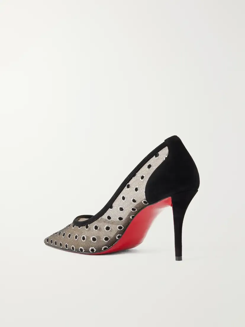 Christian Louboutin Miss Z 80 Polka-dot Flocked-tulle And Suede Pumps - Black | Thumbnail 3 Christian Louboutin Miss Z 80 Polka-dot Flocked-tulle And Suede Pumps - Black | Thumbnail 3