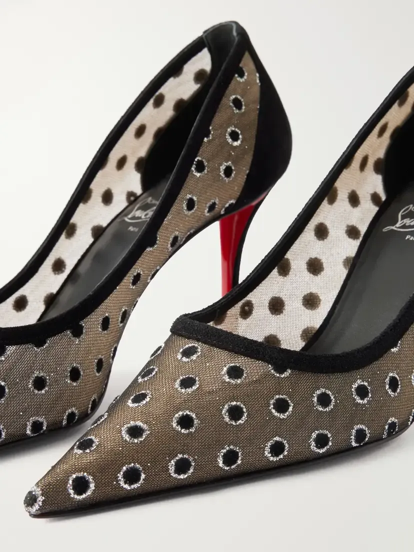 Christian Louboutin Miss Z 80 Polka-dot Flocked-tulle And Suede Pumps - Black | Thumbnail 5 Christian Louboutin Miss Z 80 Polka-dot Flocked-tulle And Suede Pumps - Black | Thumbnail 5