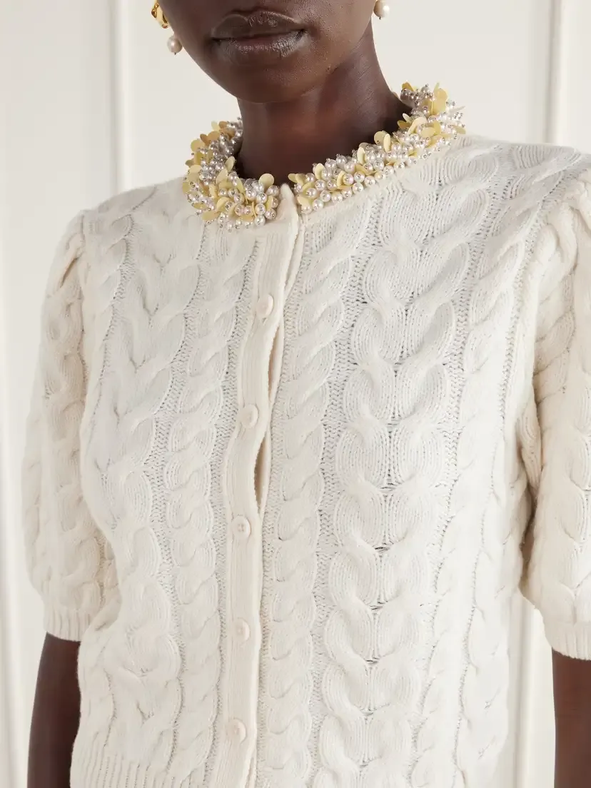Ulla Johnson Olivia Cable-knit Bead-embellished Wool And Cashmere-blend Cardigan - Neutrals | Thumbnail 4 Ulla Johnson Olivia Cable-knit Bead-embellished Wool And Cashmere-blend Cardigan - Neutrals | Thumbnail 4