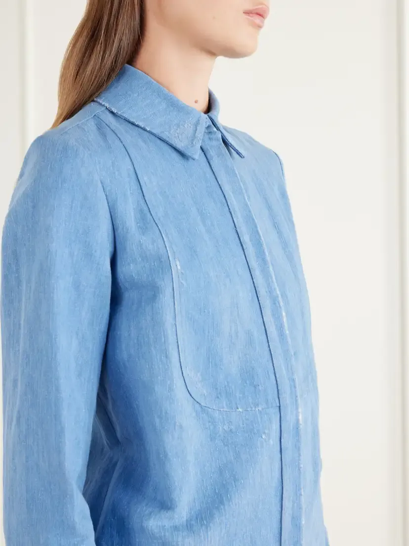 Gabriela Hearst Christie Distressed Cotton And Linen-blend Woven Shirt | Thumbnail 5 Gabriela Hearst Christie Distressed Cotton And Linen-blend Woven Shirt | Thumbnail 5