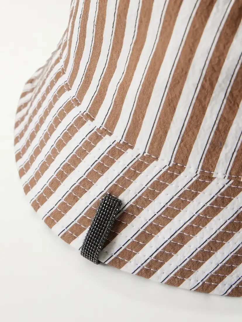Brunello Cucinelli Monili-embellished Striped Cotton-blend Twill Bucket Hat | Thumbnail 2 Brunello Cucinelli Monili-embellished Striped Cotton-blend Twill Bucket Hat | Thumbnail 2