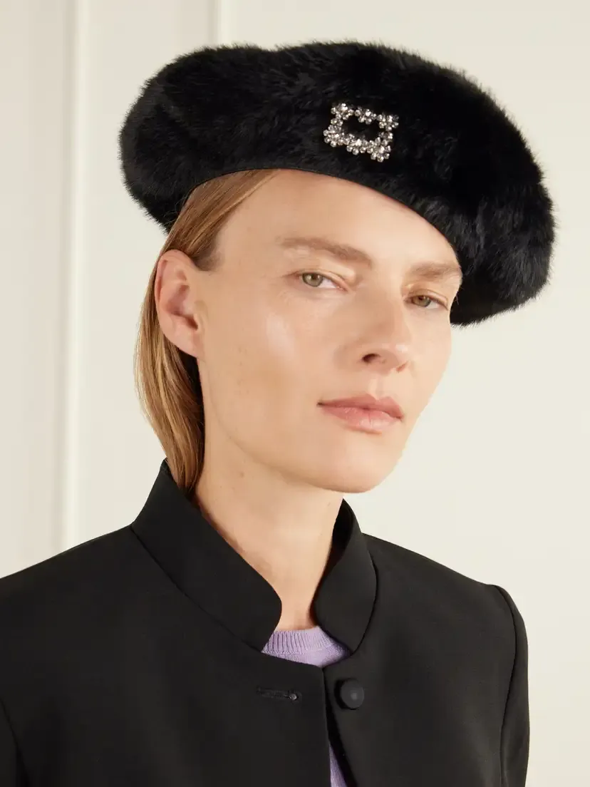 Roger Vivier Crystal-embellished Plush Beret | Thumbnail 2 Roger Vivier Crystal-embellished Plush Beret | Thumbnail 2