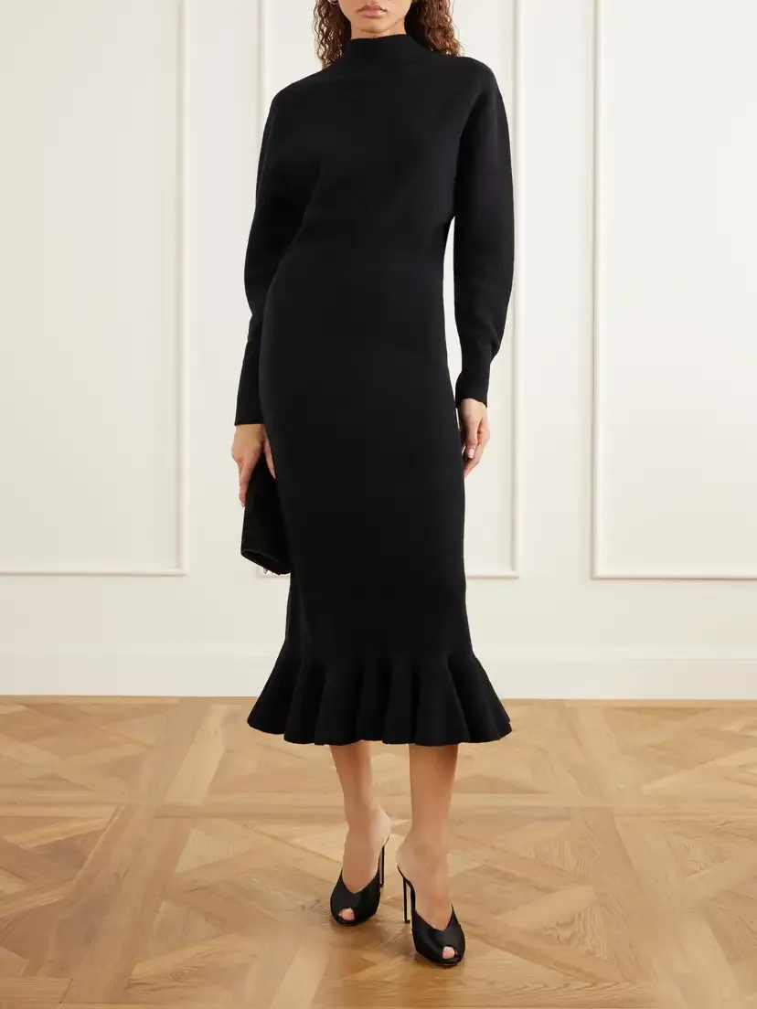 Lanvin Peplum Ribbed-trim Wool And Cashmere-blend Midi Dress | Thumbnail 2 Lanvin Peplum Ribbed-trim Wool And Cashmere-blend Midi Dress | Thumbnail 2