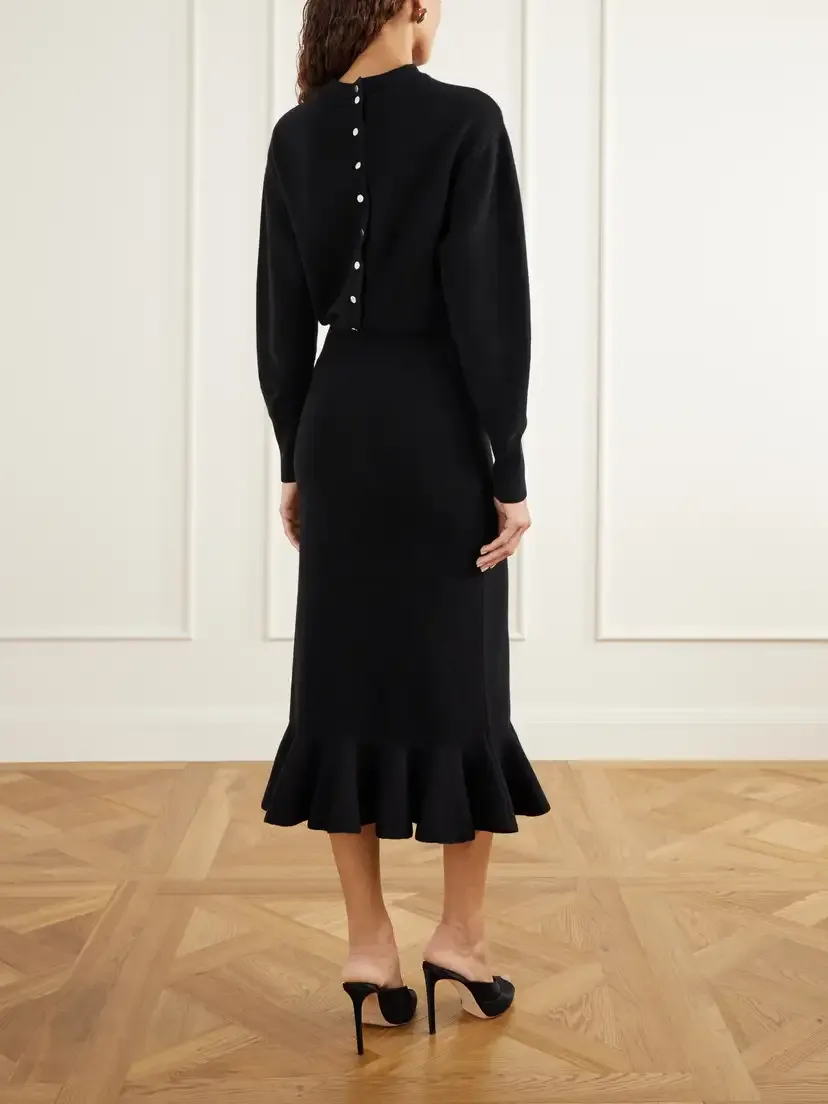 Lanvin Peplum Ribbed-trim Wool And Cashmere-blend Midi Dress | Thumbnail 3 Lanvin Peplum Ribbed-trim Wool And Cashmere-blend Midi Dress | Thumbnail 3